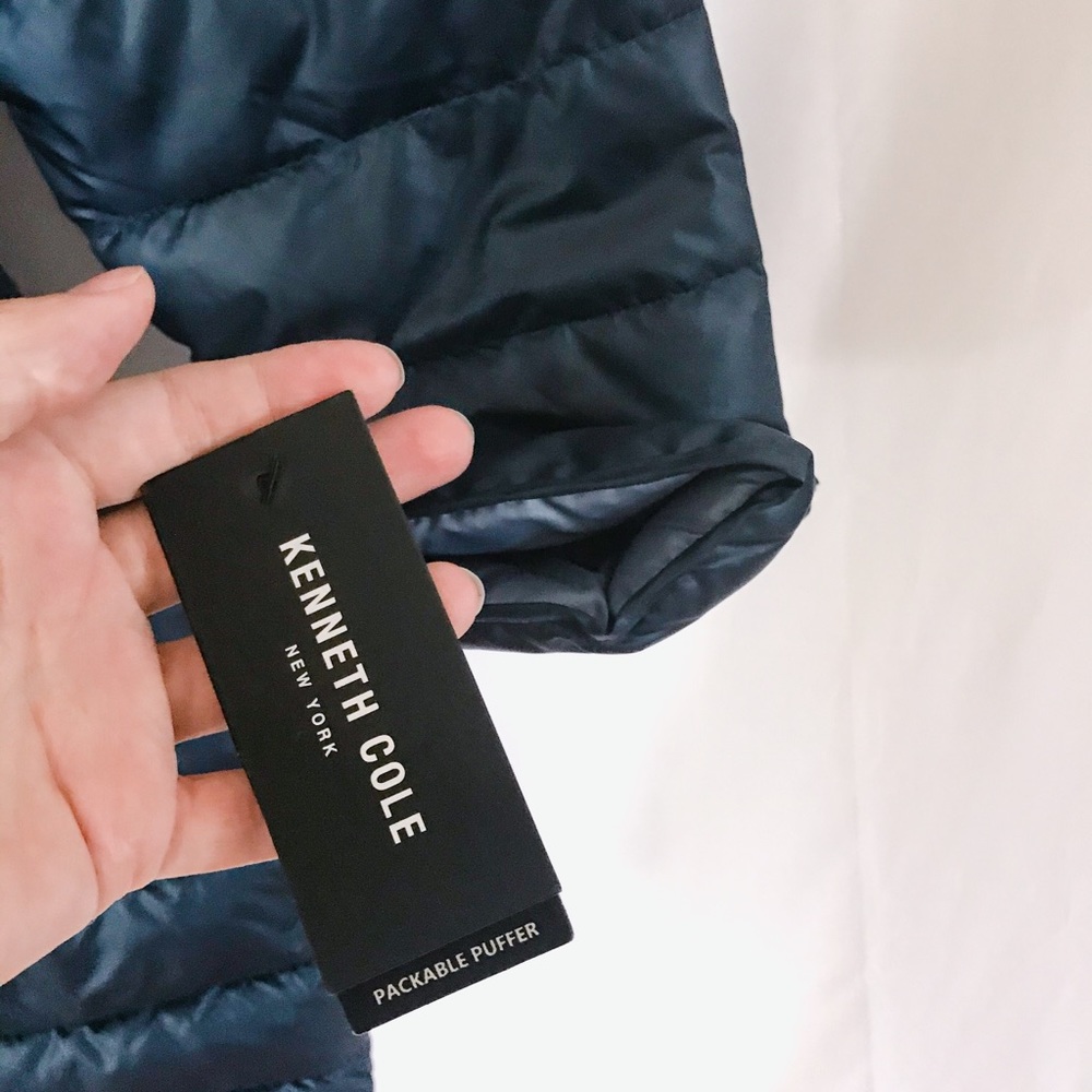 kenneth cole // navy long packable puffer - Picture 4 of 7